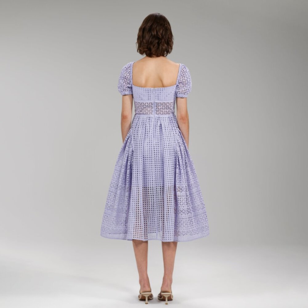 Self-Portrait Lilac Cotton Broderie Anglaise Midi Dress - Picture 11 of 16